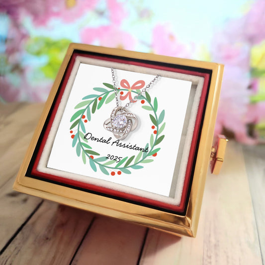 Love Knot Necklace for Dental Assistant – Elegant Gift in Red Rose Rotating Box