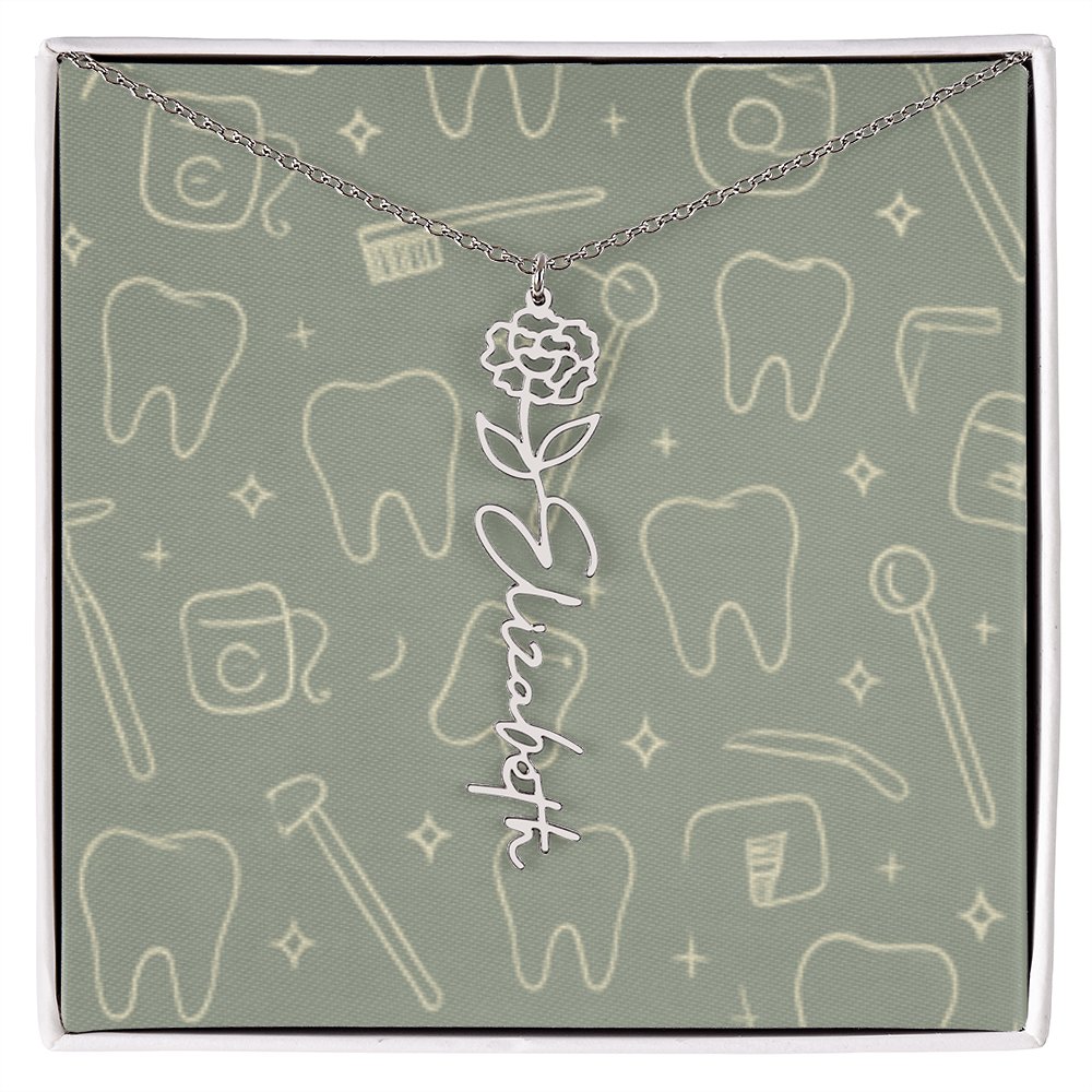 Flower Birth Month Name  Custom Necklace RDH RDA CDA EFDA