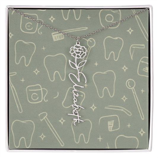 Flower Birth Month Name  Custom Necklace RDH RDA CDA EFDA