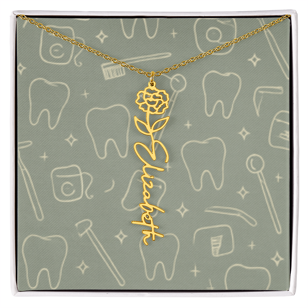 Flower Birth Month Name  Custom Necklace RDH RDA CDA EFDA