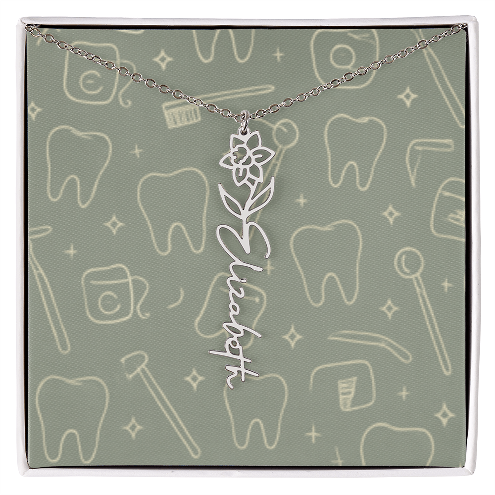 Flower Birth Month Name  Custom Necklace RDH RDA CDA EFDA