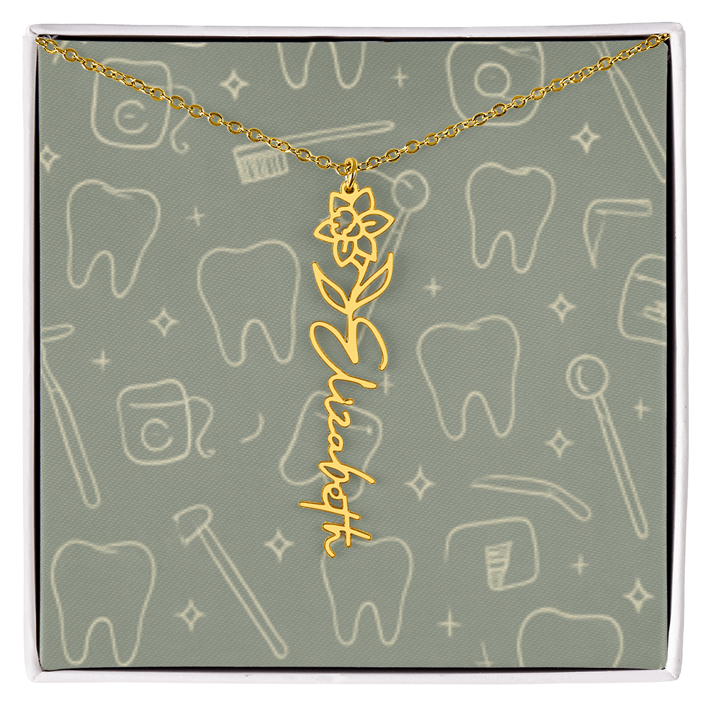 Flower Birth Month Name  Custom Necklace RDH RDA CDA EFDA