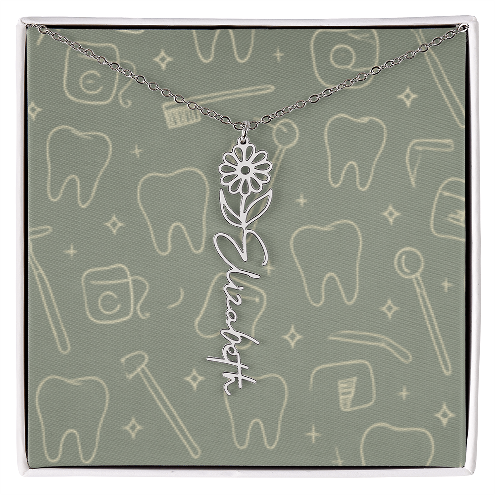 Flower Birth Month Name  Custom Necklace RDH RDA CDA EFDA