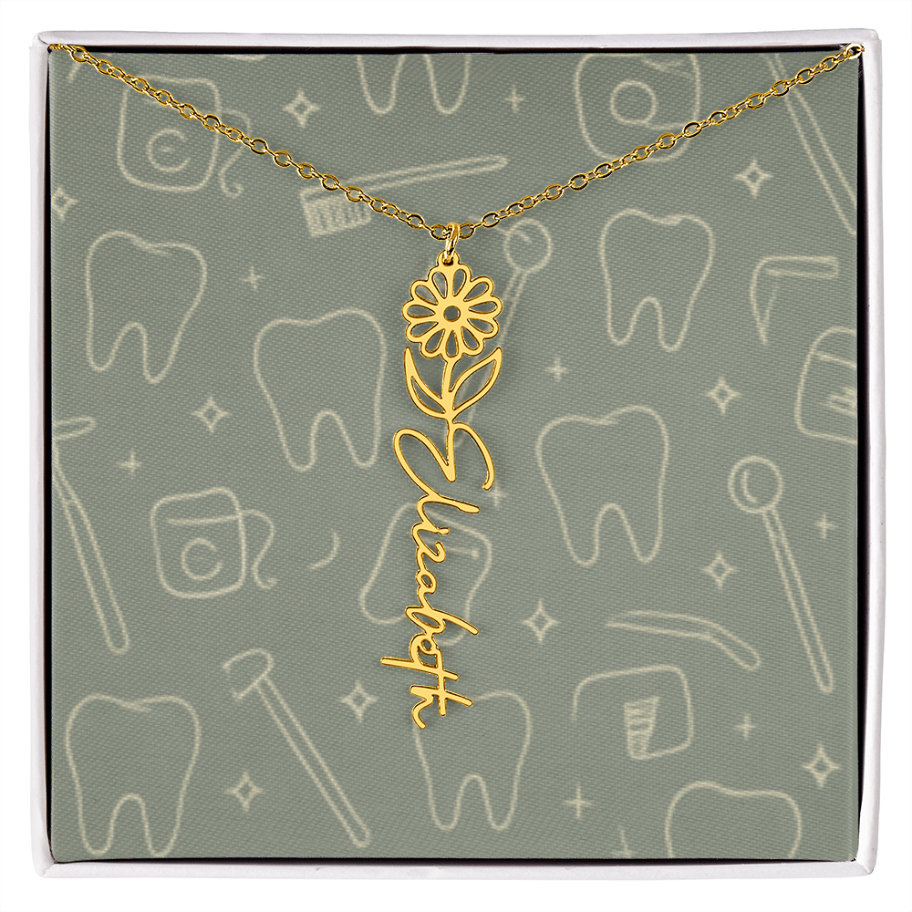 Flower Birth Month Name  Custom Necklace RDH RDA CDA EFDA