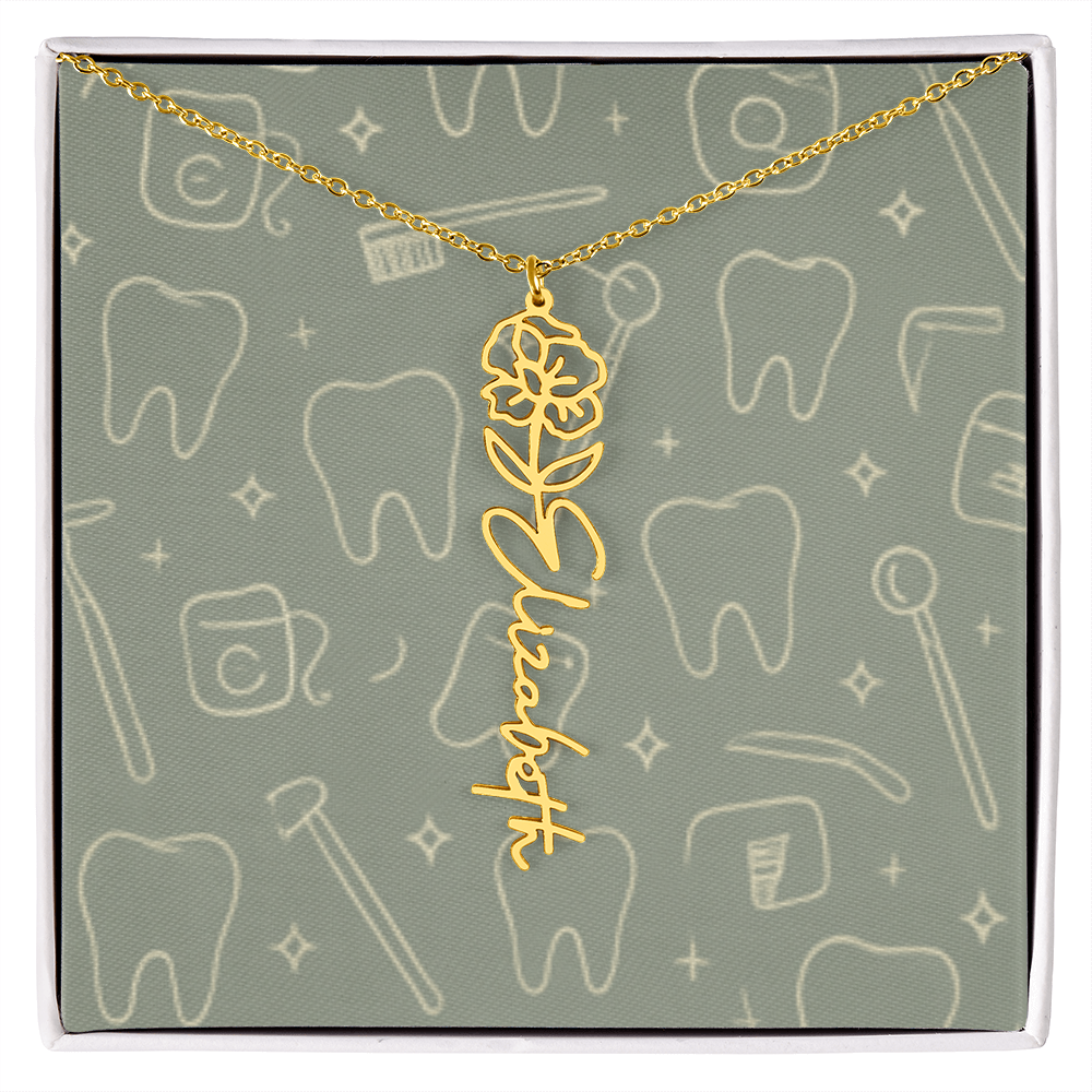 Flower Birth Month Name  Custom Necklace RDH RDA CDA EFDA