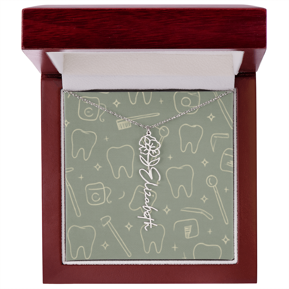 Flower Birth Month Name  Custom Necklace RDH RDA CDA EFDA