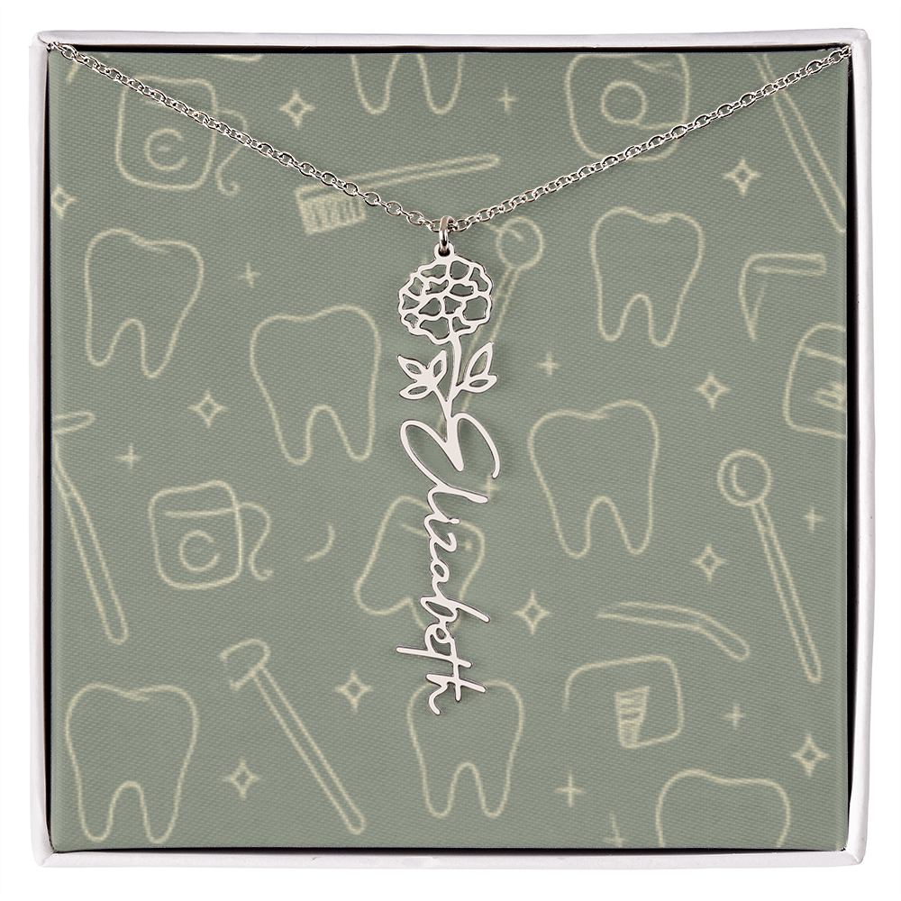 Flower Birth Month Name  Custom Necklace RDH RDA CDA EFDA