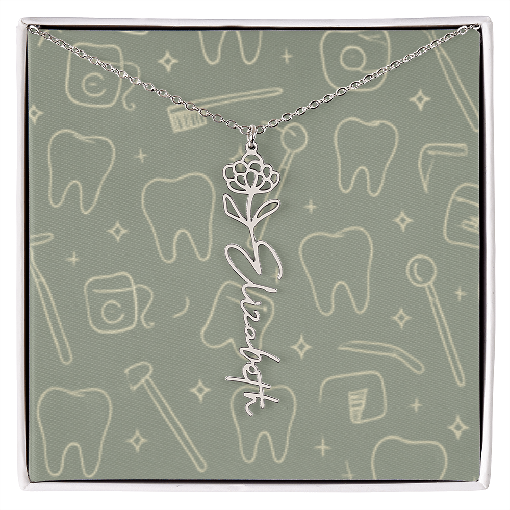Flower Birth Month Name  Custom Necklace RDH RDA CDA EFDA
