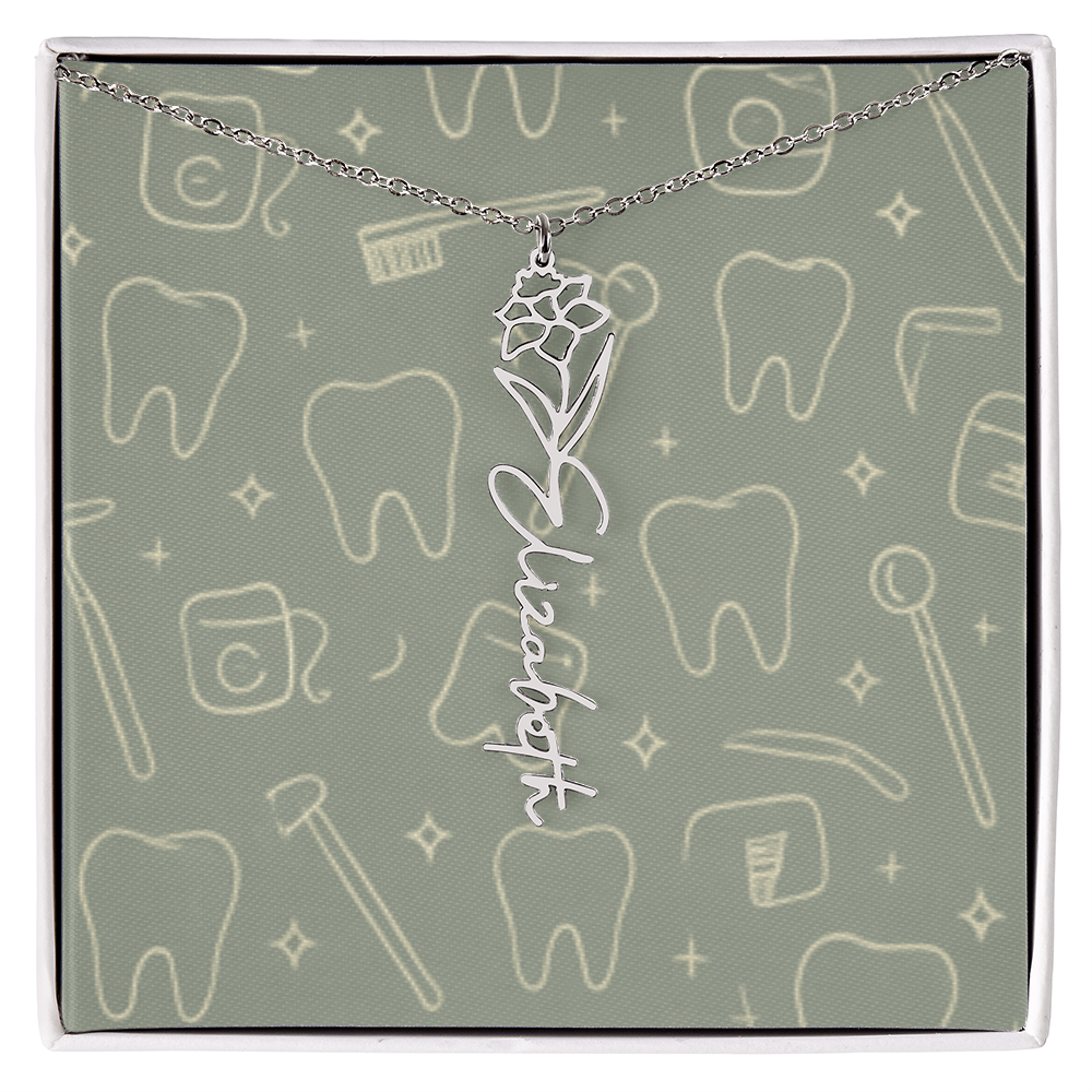 Flower Birth Month Name  Custom Necklace RDH RDA CDA EFDA