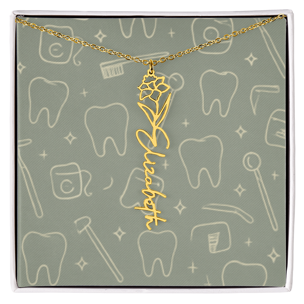 Flower Birth Month Name  Custom Necklace RDH RDA CDA EFDA
