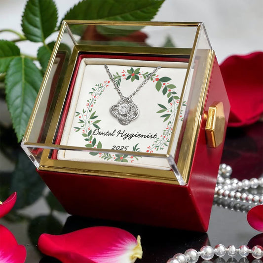 Love Knot Necklace for Dental Hygienist – Gift in Red Rose Rotating Box