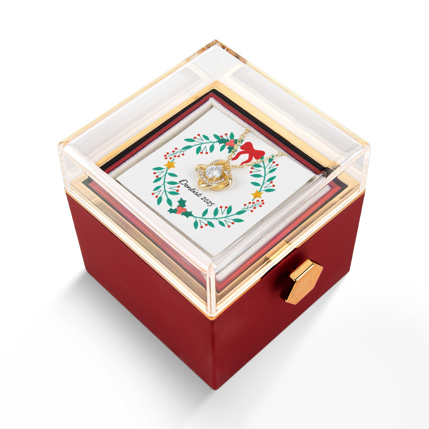 Love Knot Necklace for Dentist – Elegant Appreciation Gift in Red Rose Rotating Box